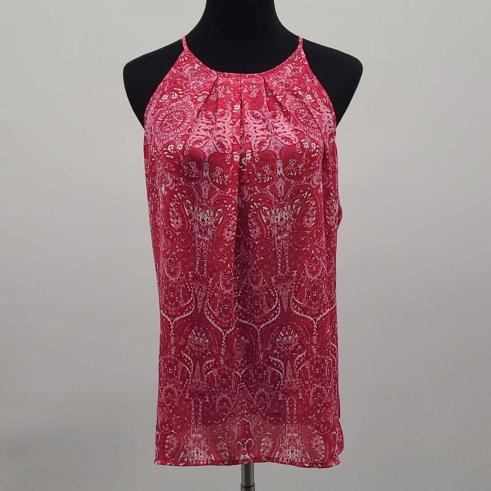 Violet + Claire Pink Paisley Halter Neck Pleated Blouse Medium